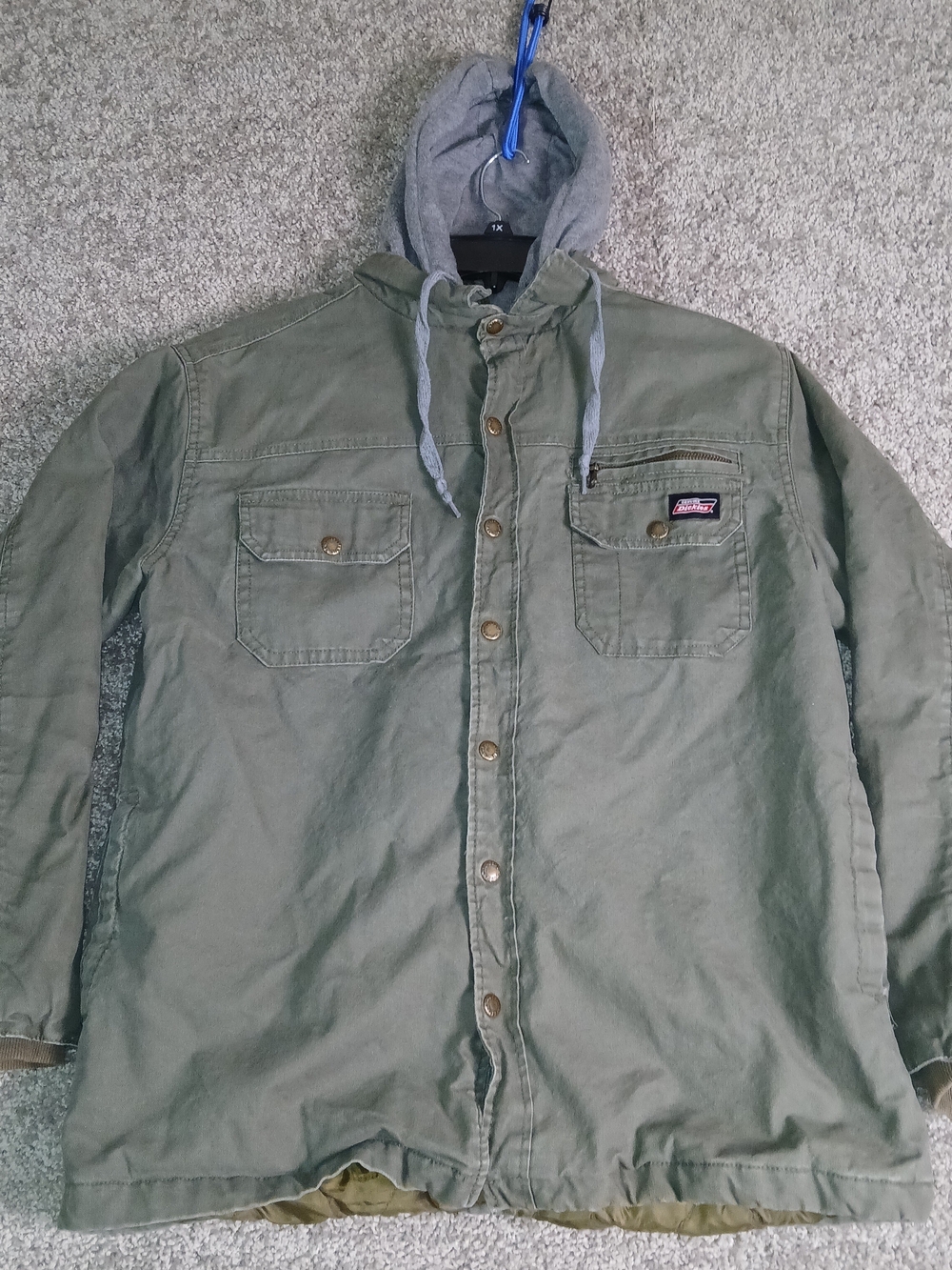 Dickies Quilted Lined Jacket Men-s Large 42-44 Green Canvas Workwear Hooded
